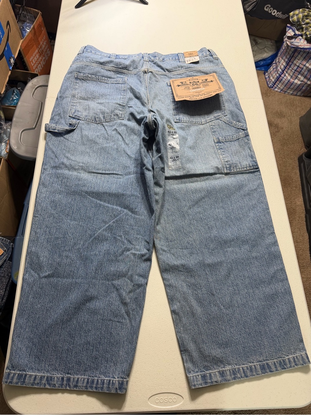 Vintage Route 66 Carpenter Jeans Men 42x30 Blue Light Wash Workwear Utility new